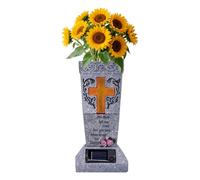 Solar Memorial Cemetery Grave Vase with Base Spikes LED Light Crosses And Lament Flower Pots with Cross Gravestone Decorations