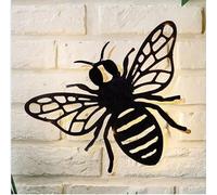 Solar Metal Bee Wall Art Decoration, Black Honeybee Silhouette, Garden Outdoor Indoor Decor