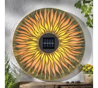 Solar Metal Sun Wall Art Lamp, Hanging Solar Garden Ornaments Metal Light Up 38cm 10 LEDs Sun Wall Light for Garden, LED Light, Outdoor Decorative Automatic 8 Hours Light Output, No Tools Required