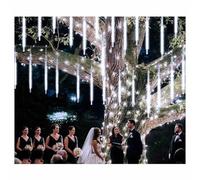 Solar Meteor Shower Lights, 10 Tubes Plug In Dripping Icicle Light For Outdoor Halloween Falling String Raindrop Decor, Patio Garden Roof Eaves(Wit,Plug-in 30cm)