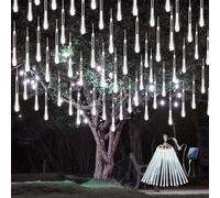 Solar Meteor Shower Lights, Solar Christmas Lights Outdoor Waterproof, 16 Tubes 384 LEDs Snow Falling Icicle String Light, LED Rain Drop Light for Tree Roof Garden Christmas Decorations(Cool White)
