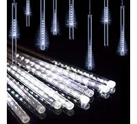 Solar Meteor String Lights, Waterproof Garden Lights with 192 LEDs Falling Raindrop Effect, 30cm 8 Tubes Blue Outdoor Solar Lights for Holiday, Party, Wedding & Christmas Decoration (white)