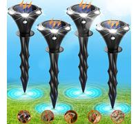 Solar Mole Repellent Ultrasound, Gopher Repeller with LED Night Light, Vole Repeller Outdoor Waterproof, Snake Chipmunk Sonic Spike Stakes in Yard, Lawn, Garden, 4 Pack, Black