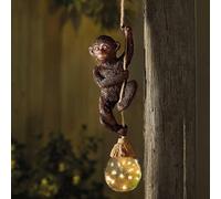 Solar Monkey Garden Ornament Hanging Outdoor Statue with LED Light | , Waterproof Resin Animal Sculpture, Solar Powered Lantern for Garden Fence, Tree, Balcony, Pergola, Patio & Autumn Decor