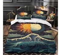 solar moon fusion 3D Digital Print Quilt Cover 3-Piece Microfiber Hidden Zipper Teens mythical celestial Duvet Cover 2 Pillowcases Machine Washable Home Decor Kids Boys Double（200x200cm）