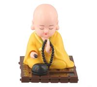 Solar Motion Monk Ornament Designed for Car Dashboard and Home Office, Featuring Head Shaking Movement Activated by Sunlight Exposure (Yellow)