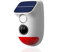 Solar Motion Sensor Alarm, 120dB Outdoor Security Siren with Flashing Light and Remote Control, IP65 Waterproof for Home Garden Farm Yard, 110° Detection and DC Backup, 3 Modes