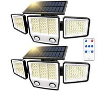 Solar Motion Sensor Outdoor Lights Waterproof - 3000LM 3 Modes Security Lights Outdoor 270° Illumination IP65 LED Solar Flood Wall Light for Garden Yard Patio Pathway (With Remote Control, 2)