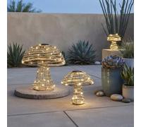 Solar Mushroom Ornament Garden Light Brown Rattan-Style Design | with Warm White 3000K LED, Decorative Outdoor Patio, Lawn, Planter & Flower Bed Light