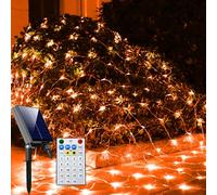 Solar Net Halloween Lights Orange Fall Decor, 200 LED Mesh Lights Outdoor, 19 Modes Transparent Wire Solar Powered Wrap Tree for Garden, Yard, Bushes, Trunk, Christmas Decor-9.8ft x 6.6ft