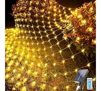Solar Net Lights - 1.5 x 1.5 Meters Mesh Fairy Lights, 96 LEDs Outdoor Waterproof with 8 Lighting Modes, Remote Control Christmas Tree Lawn Fence Bushes Wall(Warm White)