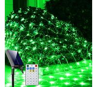 Solar Net Lights Outdoor Mesh Lights Green, Christmas Lights 19 Modes Solar Powered/USB Transparent Wire, 200 LED Fairy Lights for Fence, Garden, Yard, Bushes, Trunk, St. Patrick's Day Decor