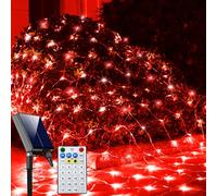 Solar Net Lights Outdoor Mesh Lights Red, 200 LED Net Lights Christmas, Waterproof 19 Modes Timer Tree Wrap Lights for Fence, Garden, Yard, Bushes, Trunk, Halloween Decor-9.8ft x 6.6ft