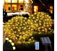 Solar Net Lights Outdoor Waterproof, 100Led 5ftx5ft Net Lights Outdoor Mesh Lights with Remote, 8 Modes Connectable Net Christmas Lights for Bushes Outdoor Christmas Decorations(Warm White)