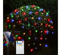 Solar Net Mesh Christmas Lights Outdoor - 200LED String Waterproof 19 Modes Tree Wrap for Bushes, Fence, Garden, Shrubs, Trunk - Halloween, Xmas Decor - Colorful 9.8ft x 6.6ft
