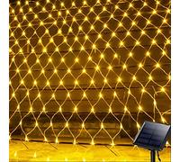 Solar Net String Lights,KINGCOO Waterproof 1.5Mx2M 120LED Net Mesh Solar Powered Fairy Icicle String Lights for Outdoor Indoor Garden Christmas Wedding Party Decorations (Warm White)