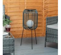 Solar Outdoor Black Squat Tripod Lamp Rattan Globe Bulb Garden Patio Led Lights