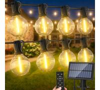 Solar Outdoor Garden String Lights - 100FT Remote Control Outside Hanging String Light Solar Powered with 40+2 G40 LED Shatterproof Bulb 3 Modes IP44 Waterproof for Gazebo Patio Party Wedding Decor