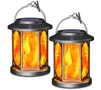 Solar Outdoor Hanging Lanterns - 2 Pack LED Garden Lights with Realistic Flickering Flame, IP65 Waterproof Flame Effect Ornaments for Pathway Patio