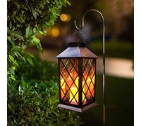 Solar Outdoor Lantern, Garden Hanging Waterproof Lanterns PVC Upgrade 3 LED Flickering Flameless Candle Decorative for Garden Women Mom Grandma Halloween Gifts (Grid Candle)