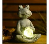 Solar Outdoor Meditating Yoga Frog Statue With Gazing Solar Ball - Frog Gifts for Women/Mom, Zen Garden Figurines for Home, Patio, Lawn and Balcony