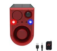 Solar Outdoor Motion Sensor Alarm, 130dB Red and Blue Flashing Warning Security Light with Remote Control, 13 Sounds and Recording Customization. Detect Motion and Deter intruders. (1 Pack)