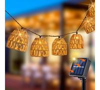 Solar Outdoor Patio String Lights,13FT 10Led Rattan Style Lantern String Lights,Solar Fairy Lights Boho Fairy Lights for Patio Pergola Garden Party Backyard