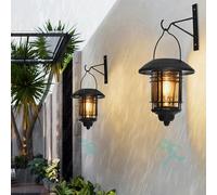 Solar Outdoor s with Motion Sensor Hanging Lantern Wireless Metal Wall Sconce Glass Shade IP65 Waterproof Vintage Garden Wall Lights for Garage Yard Patio Porch