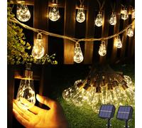 Solar Outdoor String Lights, 2 Pack 20Ft Vintage Rope Hemp Solar Patio Lights, Waterproof Warm White Solar Powered String Lights With 8 Modes 16 Shatterproof Bulbs for Fence Stairs Balcony Café Bistro