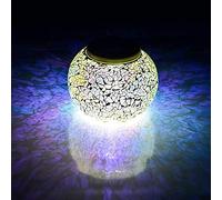 Solar Outdoor Table Lamp, Solar Powered Mosaic Glass Ball Garden Lights Waterproof Color Changing Mood Night Lights for Garden (Silver)