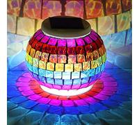 Solar Outdoor Table Lamp, Solar Powered Mosaic Glass Ball Garden Lights Waterproof Color Changing Mood Night Lights for Garden (Rainbow)