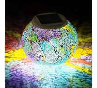Solar Outdoor Table Lamp, Solar Powered Mosaic Glass Ball Garden Lights Waterproof Color Changing Mood Night Lights for Garden (Tricolor)