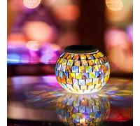 Solar Outdoor Table Lamp, Solar Powered Mosaic Glass Ball Garden Lights Waterproof Color Changing Mood Night Lights for Garden (Colorful)