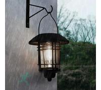 Solar Outdoor Wall Lamps with Motion Sensor Hanging Lantern Wireless Metal Wall Sconce Glass Shade IP65 Waterproof Vintage Garden Wall Lights for Garage Yard Patio Porch (Black White Light,1 Pack)