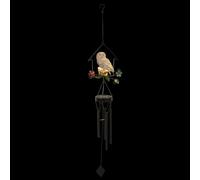 Solar Owl Wind Chime Light White Resin Iron Hanging Ornament