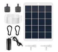 Solar Oxygen Pump Set, ASOFTY Pond Aerator with 3 W 5 V Portable Solar Panel, Dual Air Outlet, Small Quiet Pond Air Pump, for Pond, Aquarium, Fishing Water, Pond Aerator, Winterproof