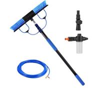 Solar Panel Brush | Adaptable Water Powered Pole, 5m Solar Panel Washer with Soap Dispenser and 10m Water Hose - for Roof Garden Outdoor Windshield Wiper