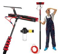 Solar Panel Cleaning Brush Kit: 30ft Pole with Water Supply Soap Dispenser & Rubber Squeee - Perfect for Roof Maintenance & Solar System Care