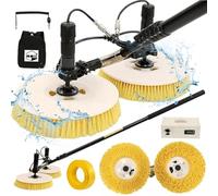 Solar Panel Cleaning Brush Kit - 65cm Rotating Brush, Extendable Pole & 29m Water Pipe | Complete Cleaner with 17m Power Cord for Residential/Commercial Use