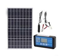 Solar Panel Kit 12V/24V Polycrystalline with 60A Waterproof Controller, 18V Battery for RV Boat Camping, Includes Battery Clips and USB Outputs(With 30A)