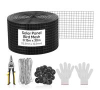 Solar Panel Pigeon Proofing Kit, 0.15 x 30m PVC Bird Proofing Mesh with Fixings Gloves, Solar Panel Bird Mesh for Preventing & Stopping Pigeons Nesting Under Roof Solar Panels,Black