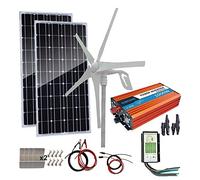 Solar Panel Wind Turbine Kit, 500W: 100W Panel, 400W Generator, 1000W Inverter (Peak 2000W) + Accessories for 12V Battery Charging