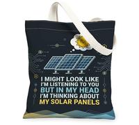 Solar Panels Canvas Tote Bag for Women, Modern Tech Sun Cloud None Black Washable Reusable Small Tote Bags Ideas for Family Friends Colleagues Reading Loves 13x15 Inch