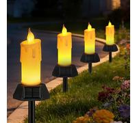 Solar Path Lights Outdoor 4 Pack - Patented Dual-LED 3D Dancing Flame, Waterproof Walkway Markers with Stakes, Dusk to Dawn Vintage Garden Decor for Halloween, Christmas, Wedding (4-in-1, Ivory)