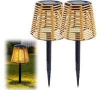 Solar Pathway Lights Outdoor, Hanging Rattan Woven Solar Lights with Auto On/Off, Waterproof Solar Stake Light, for Outside Patio, Yard, Driveway, Porch, Backyard Gardening (2PC)