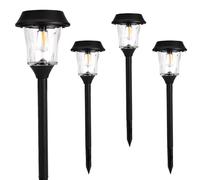 Solar Pathway Lights Outdoor, Landscape Lighting 4 Pack | Stainless Steel & Glas, 12-25 LM Dimmable, Dusk to Dawn, IP65 Waterproof, Outdoor Lights for Yard, Lawn, Walkway, Driveway