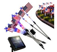 Solar Pathway Lights - Red White Blue Flags Lamp with Eight Versatile Modes - Waterproof Solar Garden Lights for Terrace Balcony Deck Porch Yard Garden
