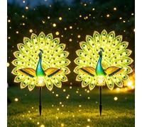 Solar Peacock Garden Sculpture, Outdoor Decor Light with Auto-On LED, Tail Statue for Yard Patio Lawn Walkway Villa Landscape Decoration Gift，2pc