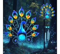Solar Peacock Wind Chimes Light for Outside, Large Waterproof Garden Decor, Hanging Outdoor Patio Yard Memorial Gift for Mom Wife