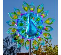 Solar Peacock Wind Spinner - colour change, LED, garden, lighting, double sided,
